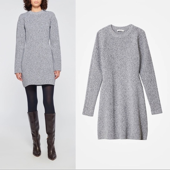 Tibi • Tech Poly Sculpted Sweater Mini Dress grey knit chunky heathered black - Picture 1 of 10